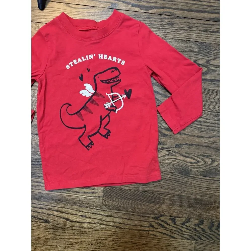 Valentines Dinosaur Long Sleeve Red Cotton Tshirt Carters Sz 4T